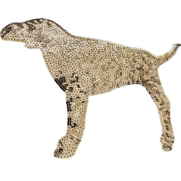 VS PINK Bling Tee-shirt in Gray & Gold Sequined Dog Size: Small - Picture 3 of 6